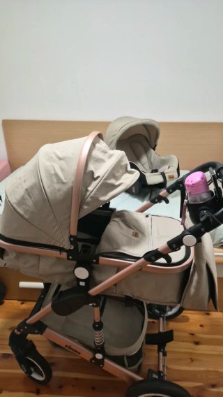 Carro de Bebé kiduku Beige y Oro Rosa