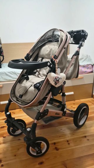 Carro de Bebé kiduku Beige y Oro Rosa