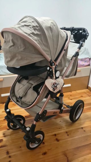 Carro de Bebé kiduku Beige y Oro Rosa