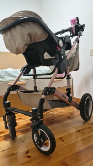 Carro de Bebé kiduku Beige y Oro Rosa
