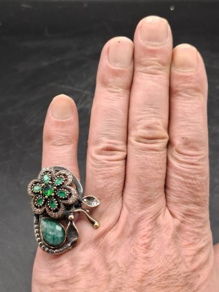 Anillo Artístico de Plata 925 y Piedras naturales