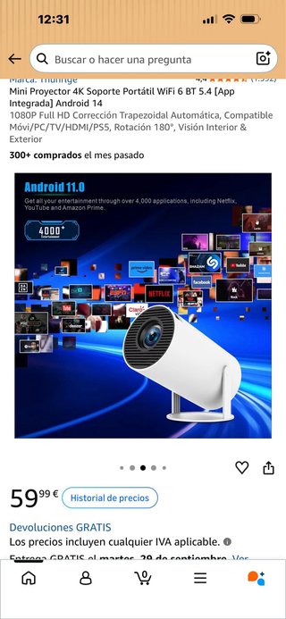 Mini Proyector Portátil 4K