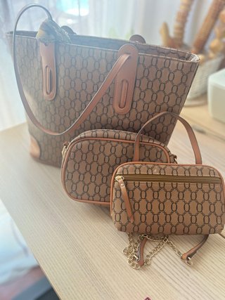 Lote 3 bolsos marrones y dorados