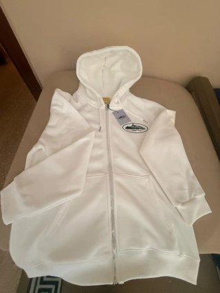 Sudadera Corta Blanca con Cremallera Corteiz