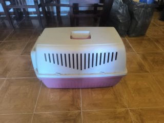 Transportín para mascotas rosa y blanco