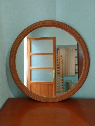 Espejo Redondo Madera y Cristal 65cm diametro