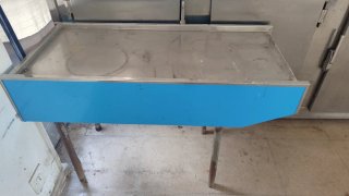 Mostrador antiguo supermercado metal azul