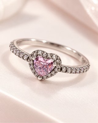 Conjunto Pandora Corazón Rosa y Circonitas