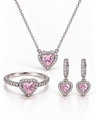Conjunto Pandora Corazón Rosa y Circonitas