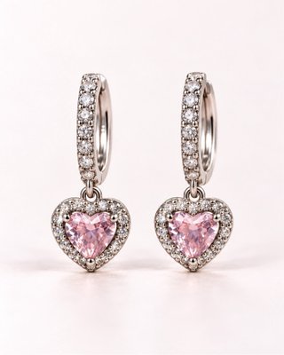 Conjunto Pandora Corazón Rosa y Circonitas