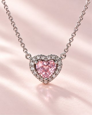 Conjunto Pandora Corazón Rosa y Circonitas
