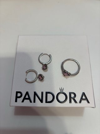 Conjunto Pandora Corazón Rosa y Circonitas
