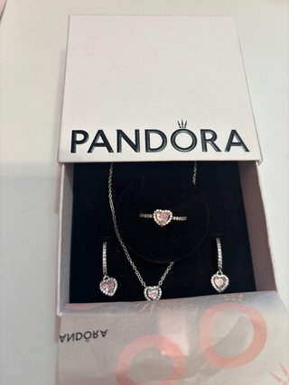Conjunto Pandora Corazón Rosa y Circonitas