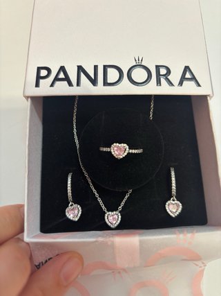 Conjunto Pandora Corazón Rosa y Circonitas