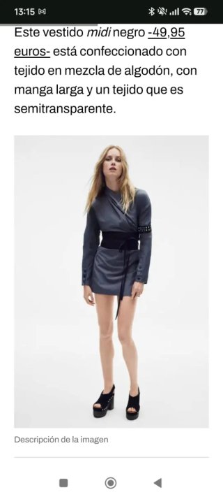 Vestido Kimono Zara Gris Talla M
