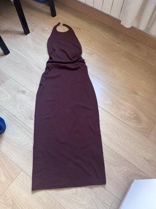 Vestido largo halter Zara marrón