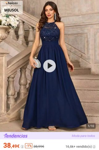Vestido largo azul MIUSOL lentejuelas SIN ESTRENAR