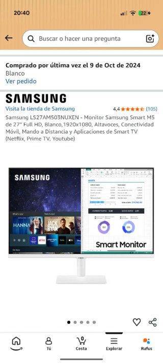 Monitor Samsung Smart M5 27 pulgadas Blanco