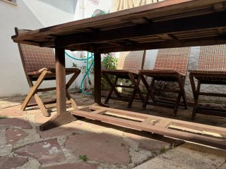 Conjunto mesa de teka para 10 comensales y 6 silla