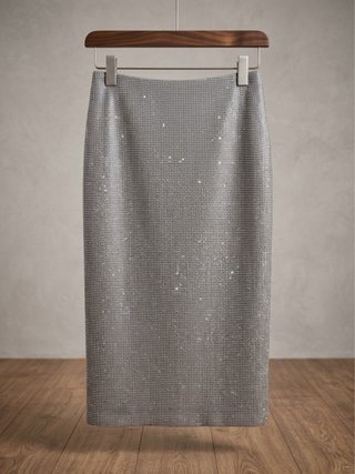 Falda Midi de Brillos Plateada