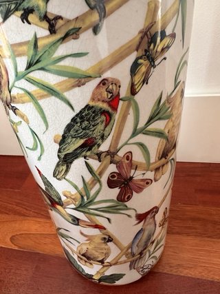Paragüero cerámica esmaltada aves y bambú