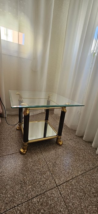 Mesa Auxiliar de Cristal y Metal Años 90