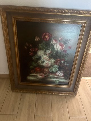 Cuadro Óleo Flores Marco Dorado