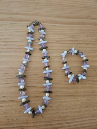 Conjunto de Collar y Pulsera de Perlas y Cristal