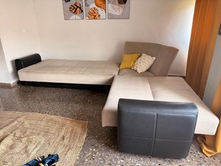 Sofá Esquinero Beige y Negro