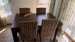 Mesa extensible y 4 Sillas Banak Madera y Mimbre