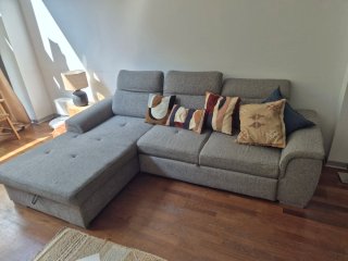 Sofá Cama Chaise Longue Gris con Reposacabezas