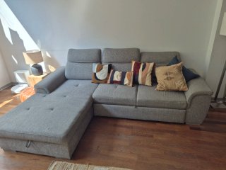 Sofá Cama Chaise Longue Gris con Reposacabezas