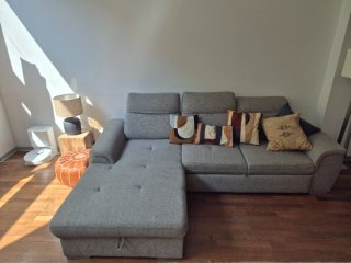 Sofá Cama Chaise Longue Gris con Reposacabezas
