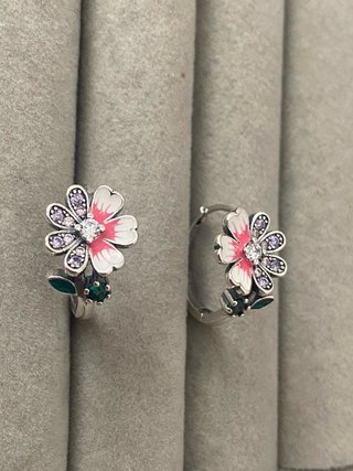 Pendientes Plata 925 Flor Rosa y Circonitas