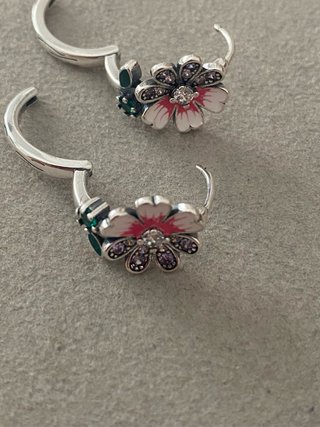 Pendientes Plata 925 Flor Rosa y Circonitas