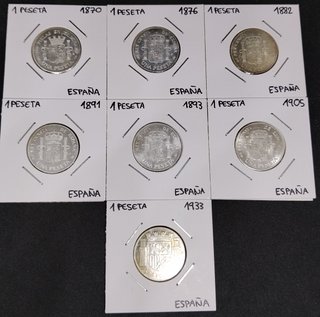 🇪🇦 7 MONEDAS RÉPLICAS 1 PESETA DE PLATA ESPAÑA