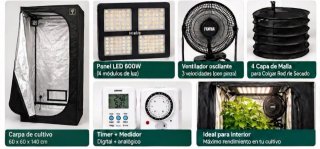 Pack Completo de Cultivo Indoor Armario, LED, etc.