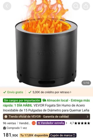 Fogata Sin Humo VEVOR de Acero Inoxidable.