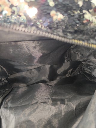 Mochila mini lentejuelas negra y plateada