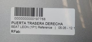 PUERTA TRASERA DERECHA SEAT LEON (1P1) Reference