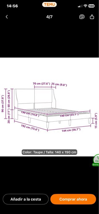 Cama 140x190 cm