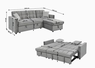 Sofá Cama Chaise Longue Gris 210x145cm