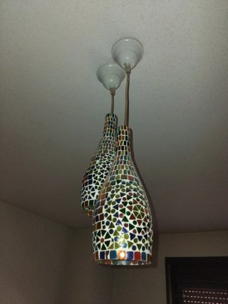 Lámpara colgante mosaico botellas
