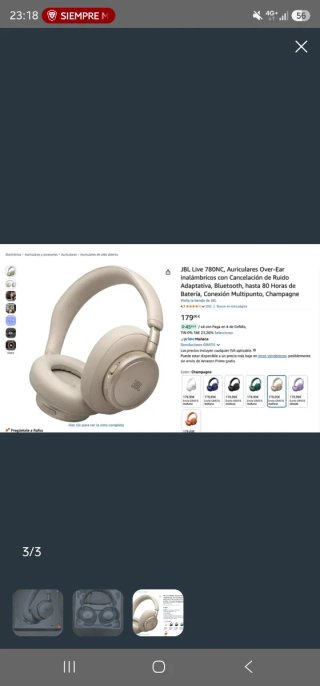 JBL Live 780NC Auriculares Beige