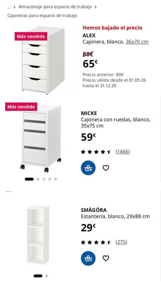 Lote 3 Muebles Ikea: Cajoneras y Estantería