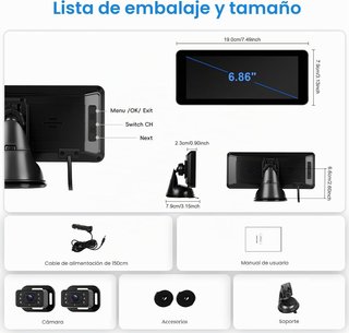 Cámara vigilabebé + pantalla 6,86'' para el coche