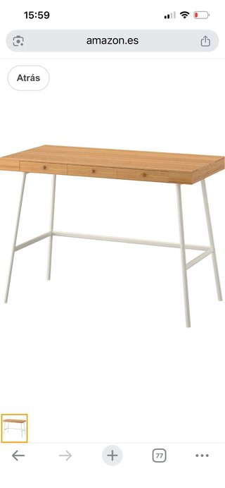Escritorio madera bambú y metal blanco