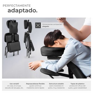 Silla de masaje, polipiel, respaldo ergonómico, cojín lumbar, negro