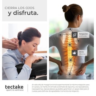 Silla de masaje, polipiel, respaldo ergonómico, cojín lumbar, negro