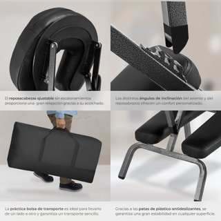 Silla de masaje, polipiel, respaldo ergonómico, cojín lumbar, negro